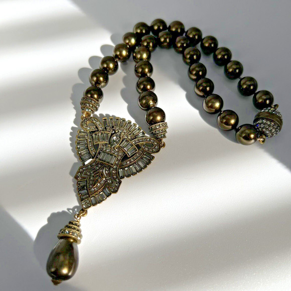 RARE HEIDI DAUS Brown Swarovski Crystal Baguettes Statement Necklace - Picture 1 of 6